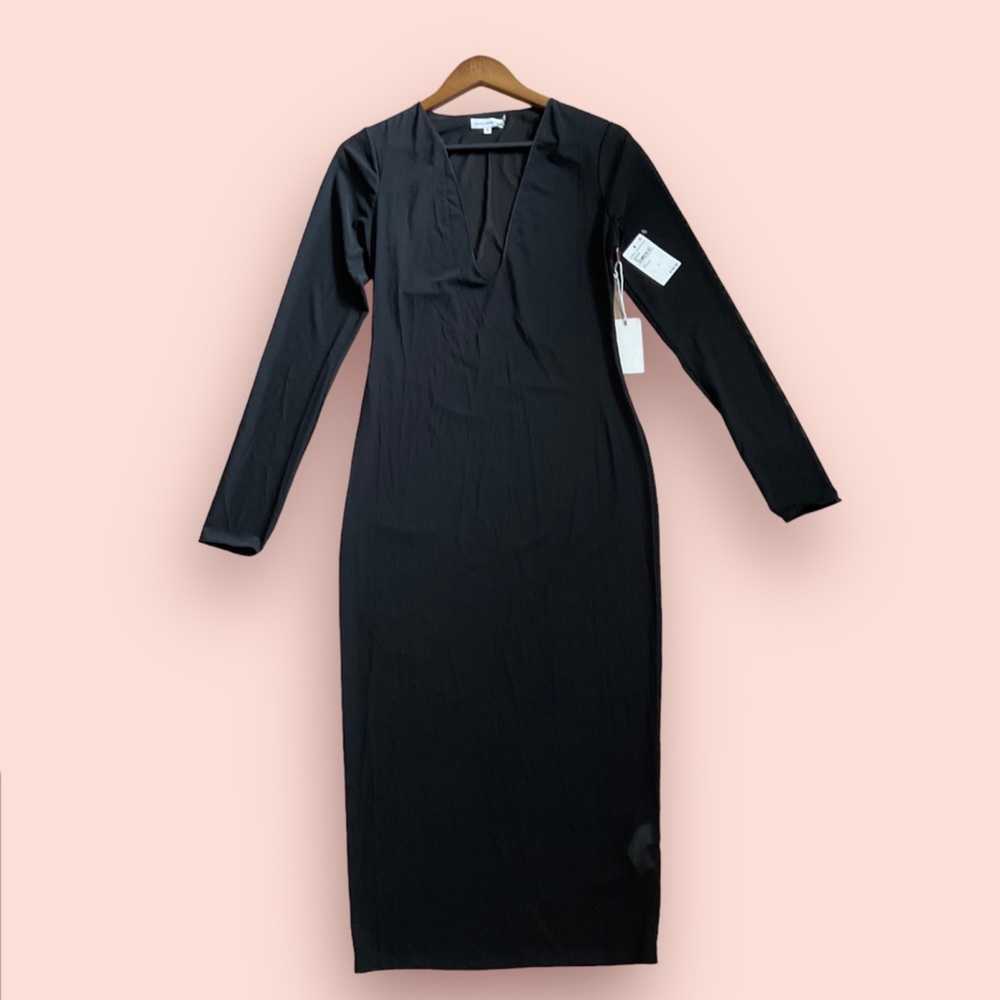 GOOD AMERICAN SHEER PLUNGE DRESS NWT🖤🖤